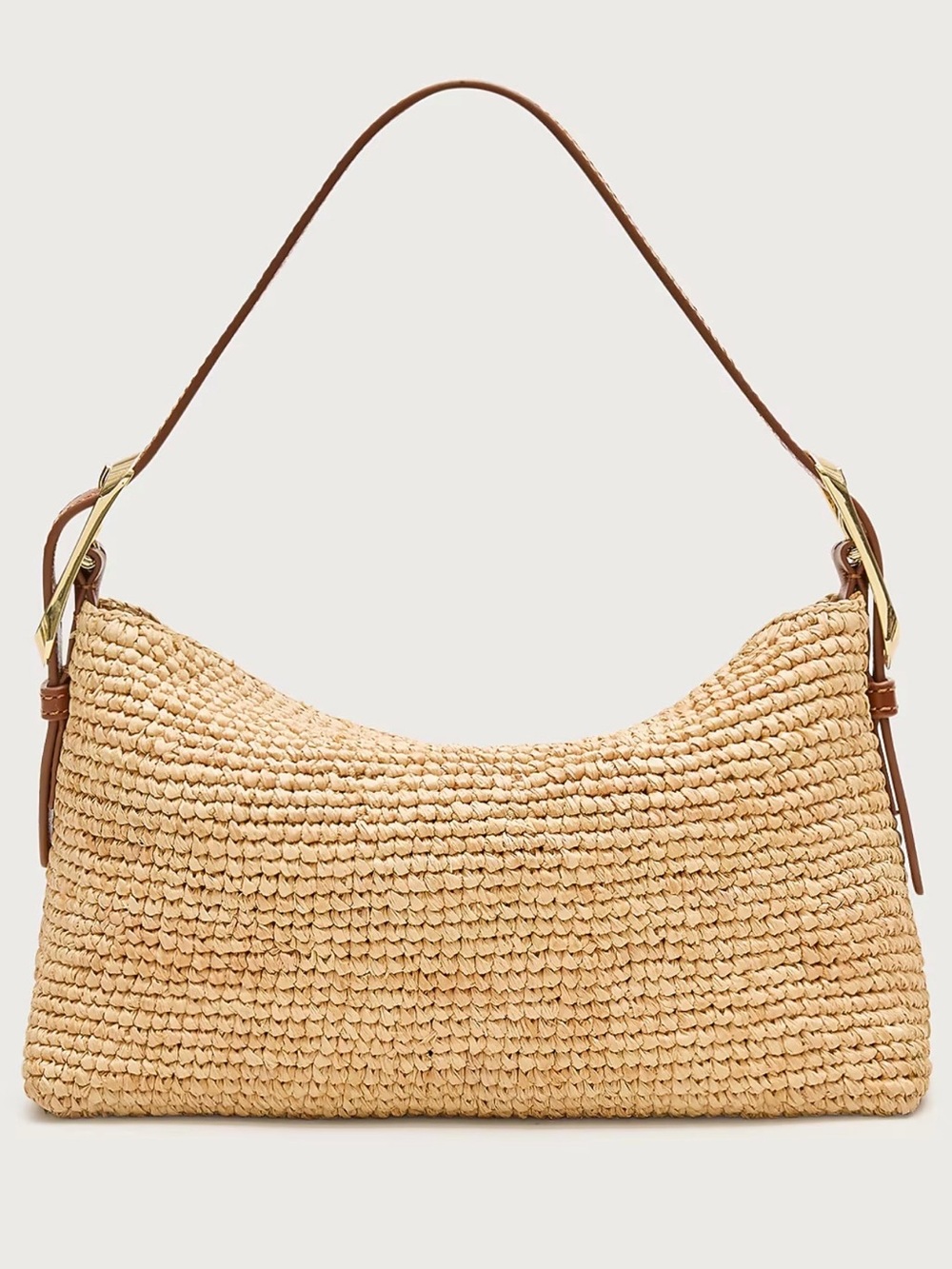 J. Crew Woven Straw Shoulder Bag with Brown Leather Strap - Picture 3 of 6